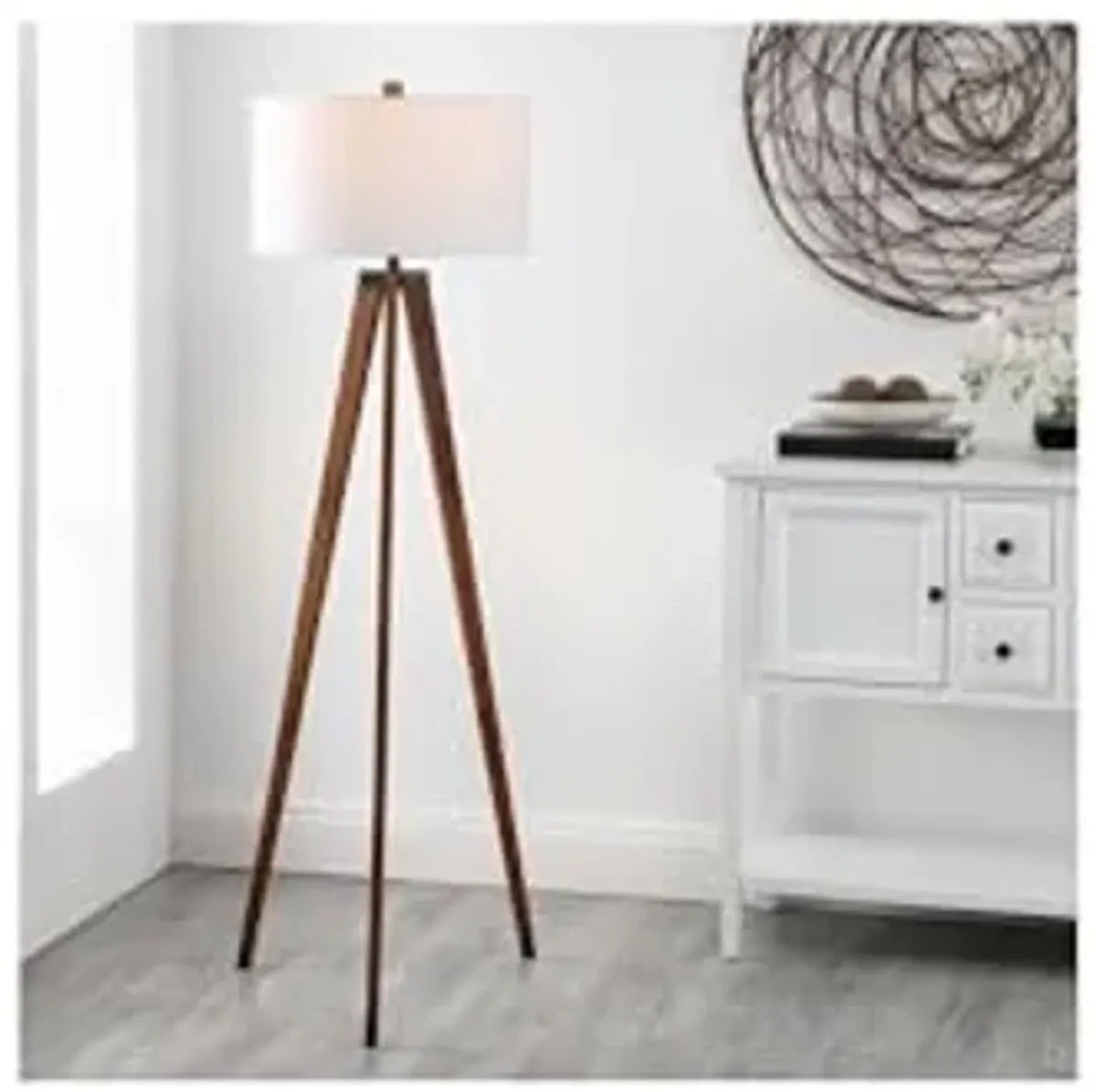 Safavieh Lighting Collection Cameo Mid-Century Modern Walnut Brown 62-inch Tripod Floor Lamp (LED Bulb Included)