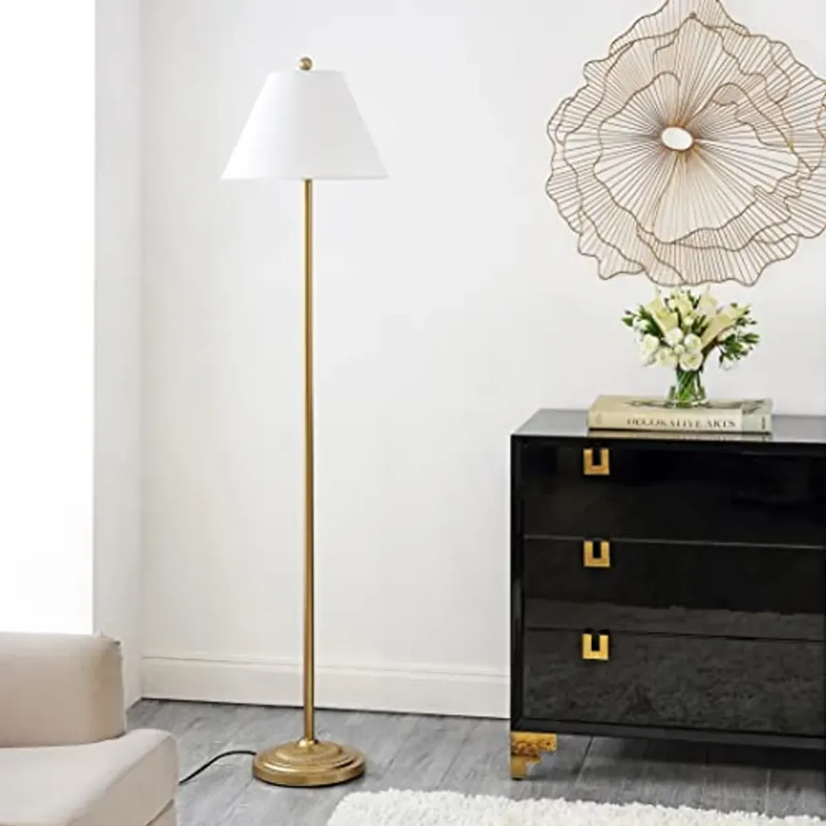 Safavieh Lighting Collection Hallie Contemporary Gold 68-inch Floor Lamp (LED Bulb Included)