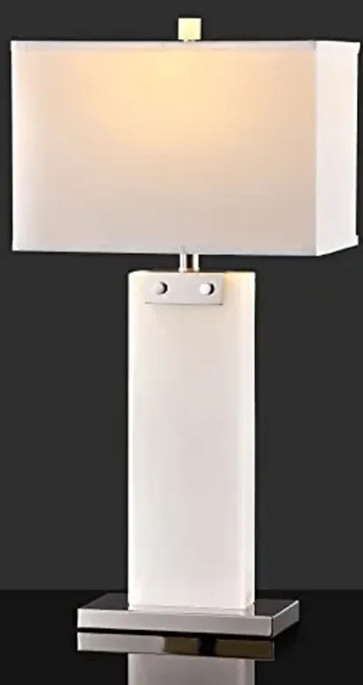 SAFAVIEH Couture Lighting Collection Morgen Handmade Nickel/White Alabaster 30-inch Table Lamp