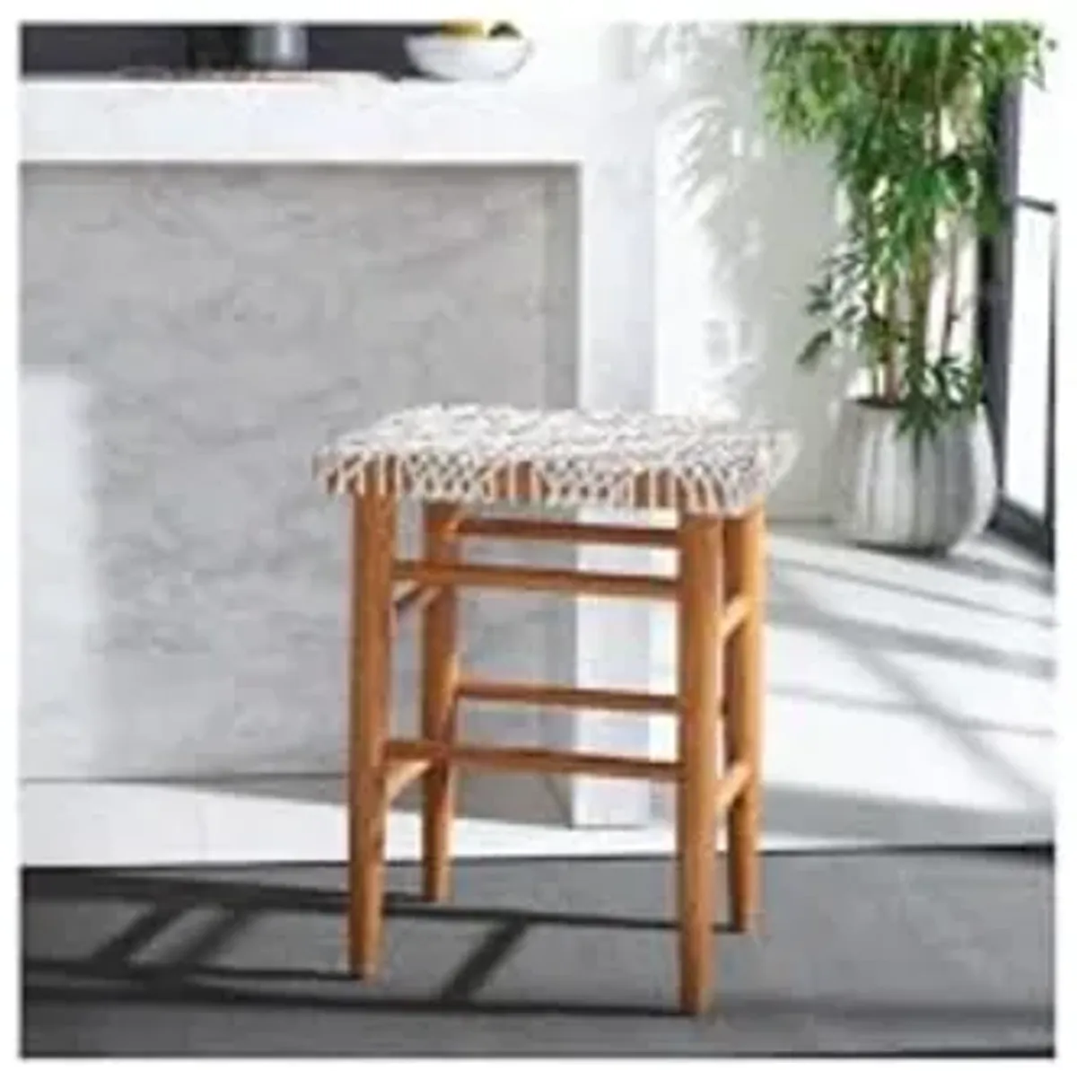 Safavieh Home Collection Kaleo White/Natural Woven Leather 24-inch (Fully Assembled) Counter Stool