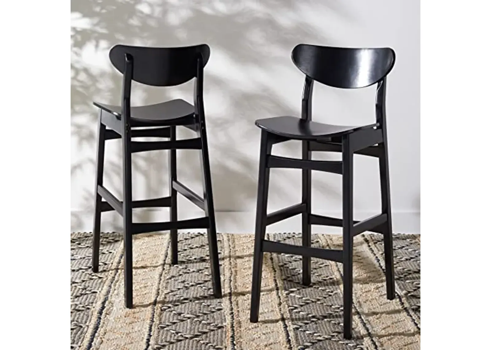 SAFAVIEH Home Collection Thaxton Mid-Century Farmhouse Black 30-inch Set of 2 Bar Stool