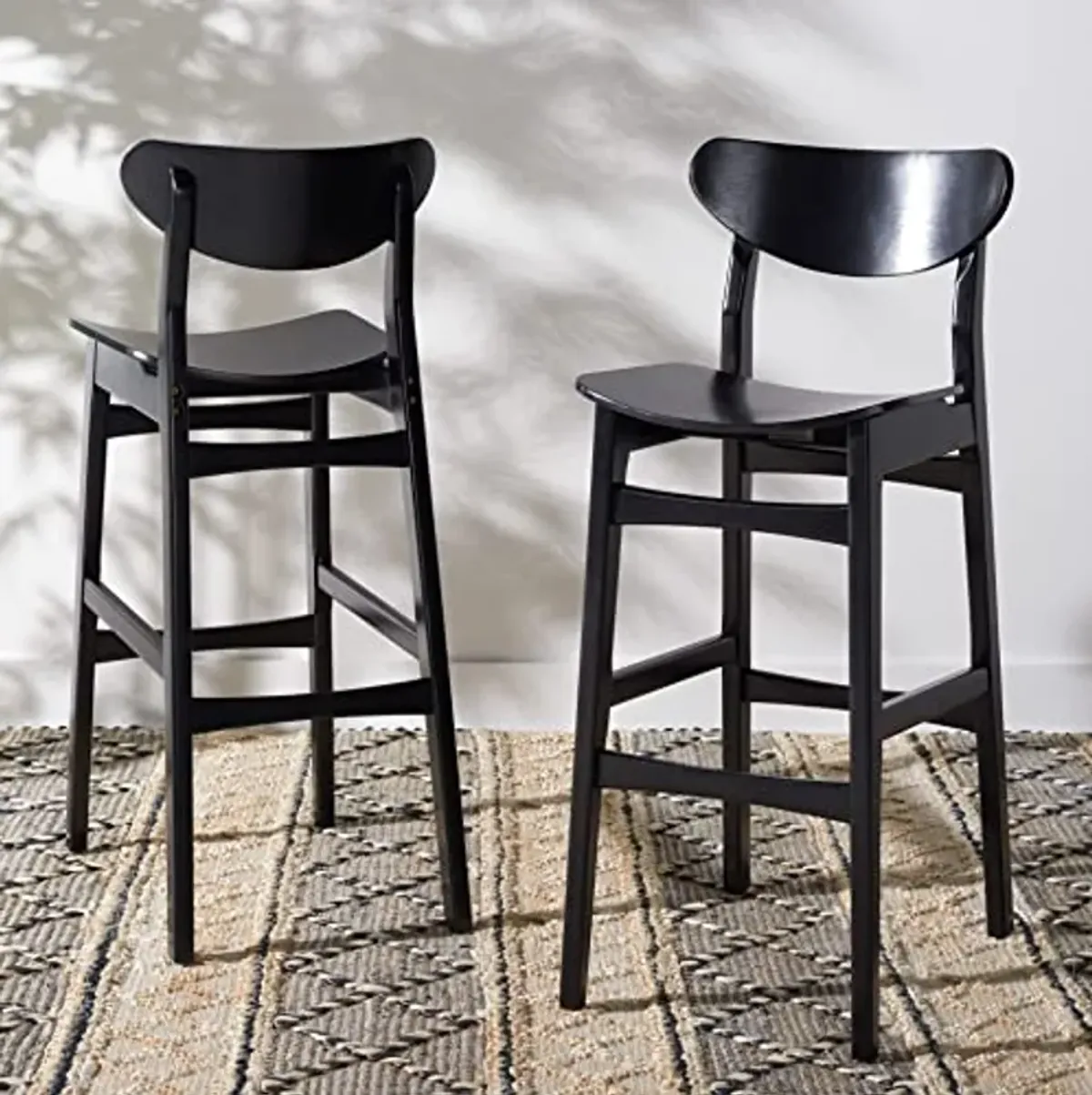 SAFAVIEH Home Collection Thaxton Mid-Century Farmhouse Black 30-inch Set of 2 Bar Stool