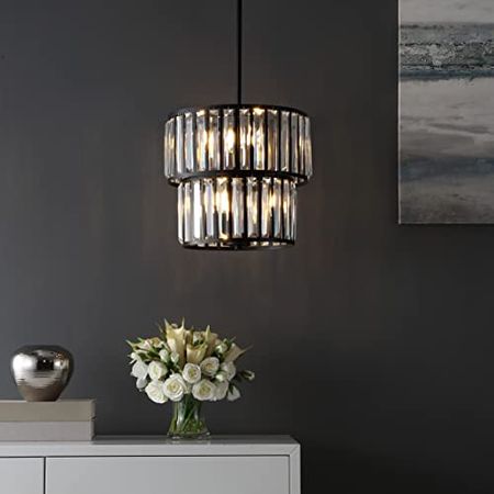 Safavieh Lighting Collection Crissa Art Deco Black/Clear Crystal Chandelier