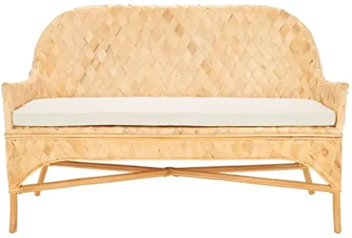 SAFAVIEH Home Collection Chorus Coastal Natural/White Cushion Woven Sofa Bench (Fully Assembled)
