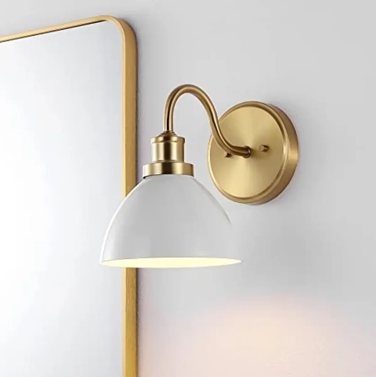 SAFAVIEH Lighting Collection Genetta Gold/White Shade Dome Single Wall Sconce