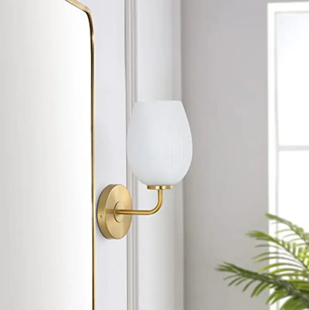 SAFAVIEH Lighting Collection Idina Contemporary Brass/White Uplight Single Wall Sconce