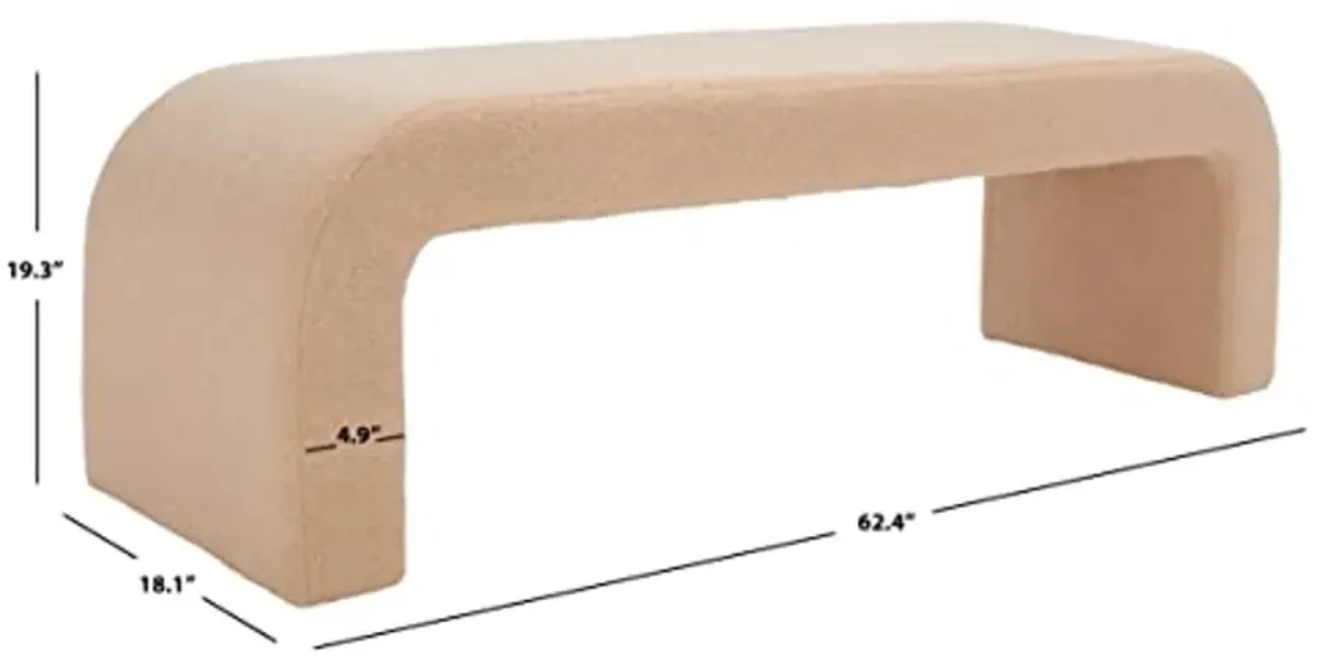 SAFAVIEH Couture Collection Caralynn Mid-Century Modern Tan Faux Lamb's Wool (Fully Assembled) Bench