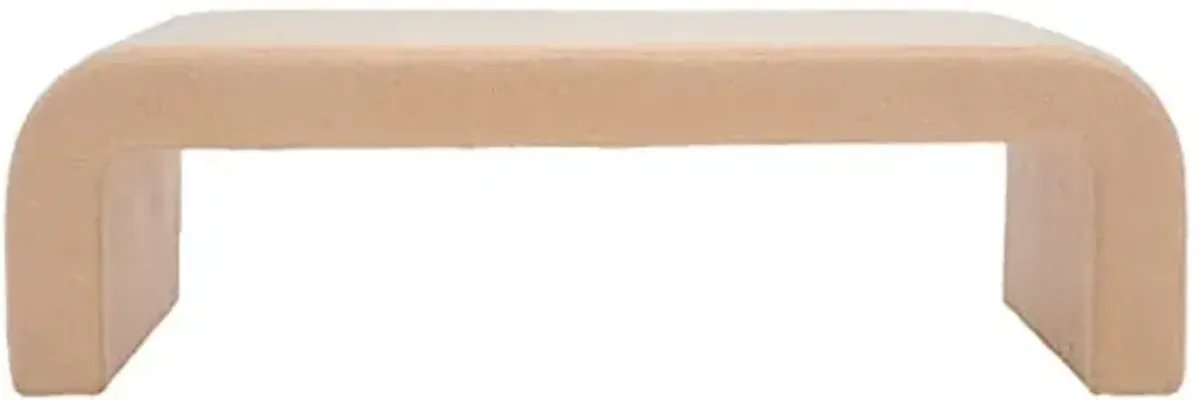 SAFAVIEH Couture Collection Caralynn Mid-Century Modern Tan Faux Lamb's Wool Bench (Fully Assembled)
