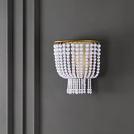 Safavieh Lighting Collection Celyn Contemporary Boho White/Brass Beaded Single Wall Sconce