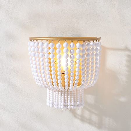 Safavieh Lighting Collection Celyn Contemporary Boho White/Brass Beaded Single Wall Sconce