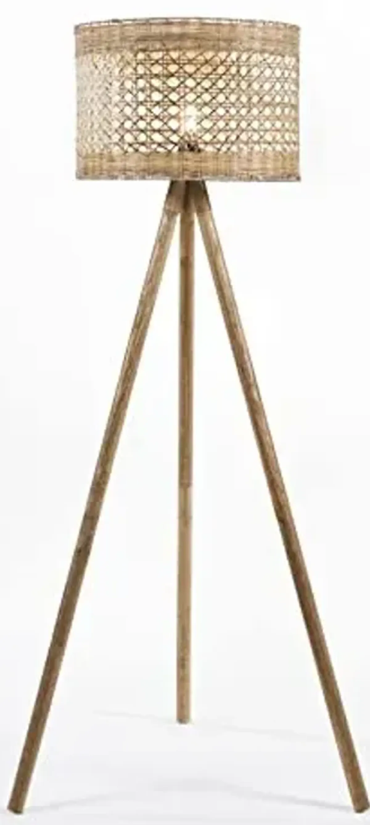 SAFAVIEH Lighting Collection Akroyd Boho Coastal Natural Rattan Wood 63-inch Tripod Floor Lamp
