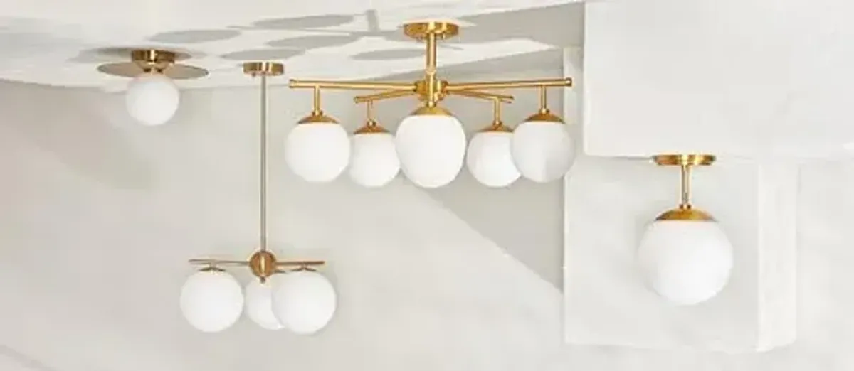 SAFAVIEH Lighting Collection Cantrys Mid-Century Modern Retro Gold/White Orb Chandelier