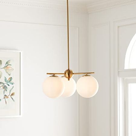 Safavieh Lighting Collection Cantrys Mid-Century Modern Retro Gold/White Orb Chandelier