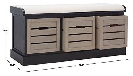 Safavieh Home Collection Briar Farmhouse Black/Greige 3-Drawer Cushion Storage (Fully Assembled) Bench