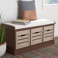 Safavieh Home Collection Briar Farmhouse Brown/Sand 3-Drawer Cushion Storage (Fully Assembled) Bench