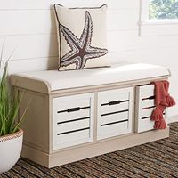 Safavieh Home Collection Briar Farmhouse Sand/Distressed White 3-Drawer Cushion Storage (Fully Assembled) Bench