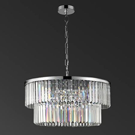 Safavieh Couture Lighting Collection Karissa Art Deco Glam Chrome 2-Tier Crystal Chandelier