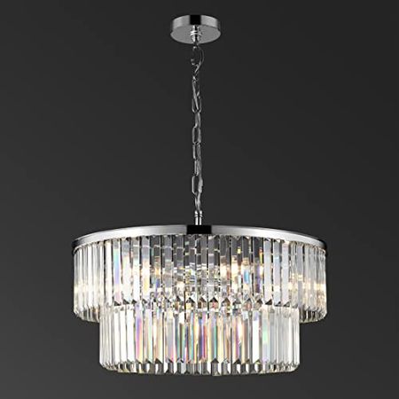 Safavieh Couture Lighting Collection Karissa Art Deco Glam Chrome 2-Tier Crystal Chandelier