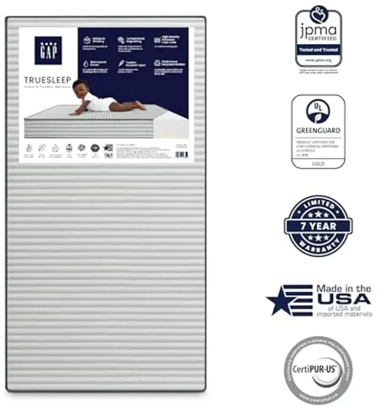 GAP babyGap TrueSleep Crib and Toddler Mattress - Waterproof - GREENGUARD Gold Certified – Temperature Regulating – Moisture Wicking