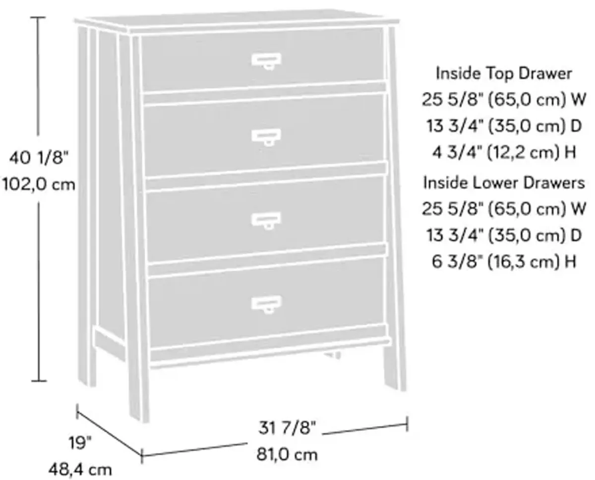Sauder Trestle 4-Drawer Chest, Raven Oak Finish
