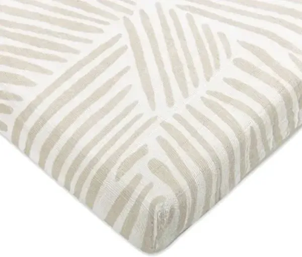 Babyletto 100% Organic Cotton All-Stages Midi Crib Sheet, GOTS-Certified, Fitted 360°, Ultra-Soft and Breathable Muslin - Oat Stripe