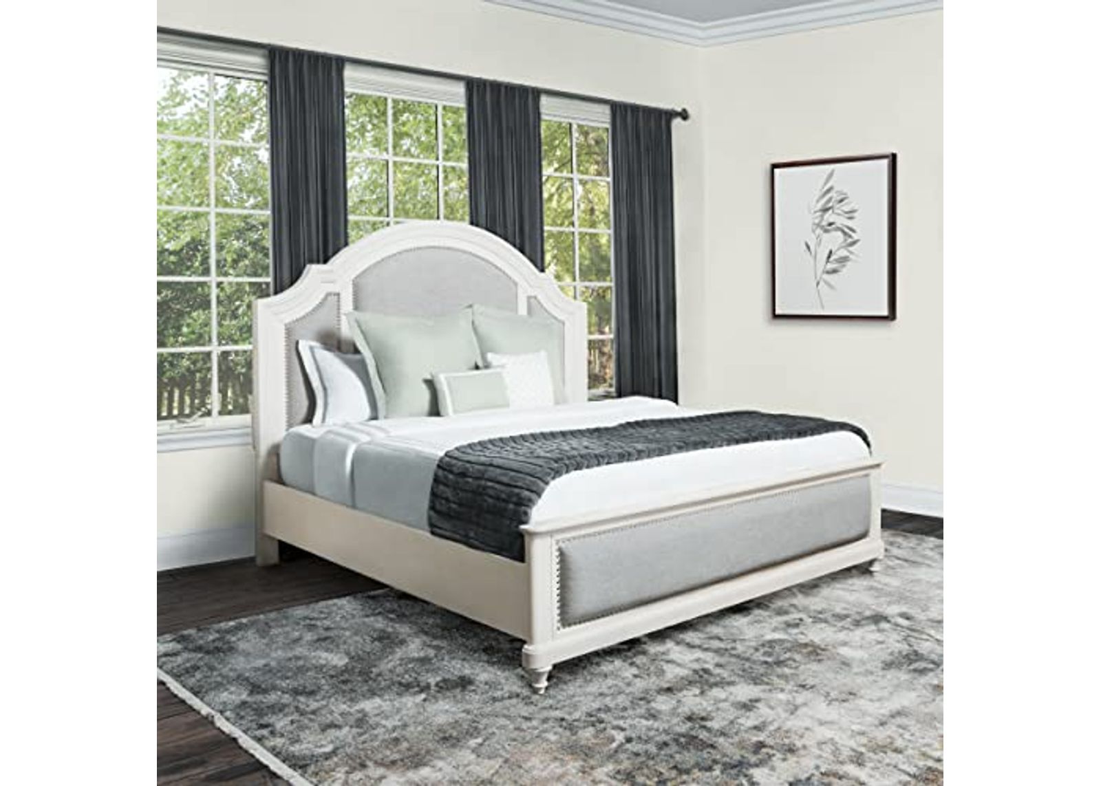 Abbyson Living Gray Fabric Panel Bed Frame, White (King (U.S. Standard))