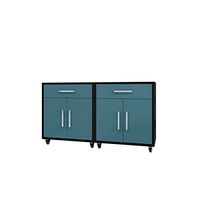 Manhattan Comfort Eiffel 28.35" Mobile Garage Storage Cabinet with 1 Drawer & 2 Shelving Spaces, Set of 2, Blue