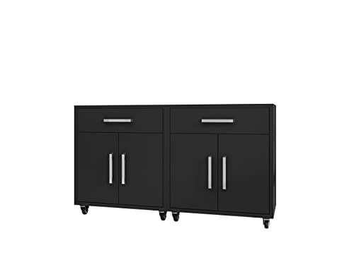 Manhattan Comfort Eiffel 28.35" Mobile Garage Storage Cabinet with 1 Drawer & 2 Shelving Spaces, Set of 2, Black