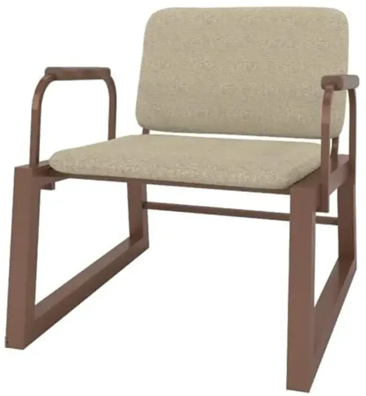 Manhattan Comfort Whythe PU Leather Low Accent Chair 1.0 with Solid Wood Arm Design, Natural Linen & Corten
