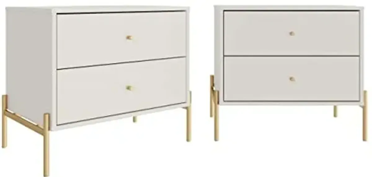 Full Extension Drawer Nightstand, Modern Bedside, End Table with 2 Full Extension Drawers for The Bedroom and Living Room, Set of 2