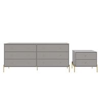 Manhattan Comfort Jasper Set of 2 Double Wide Dresser and Nightstand for Bedroom, Modern Style Full Extension Chest of Drawers for Closet or Living Room, Grey
