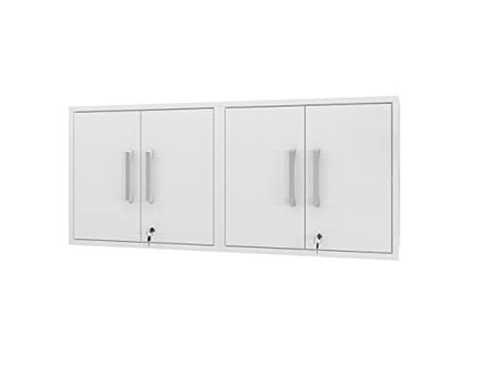 Manhattan Comfort Eiffel Floating Garage Storage with Lock and Key, Space Saver Wall Cabinet, Set of 2, White