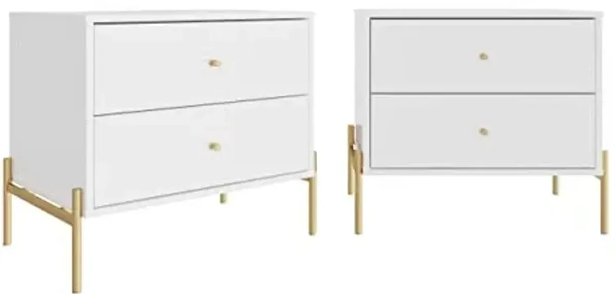 Manhattan Comfort Full Extension Drawer Nightstand, Modern Bedside, End Table with 2 Full Extension Drawers for The Bedroom and Living Room, Set of 2