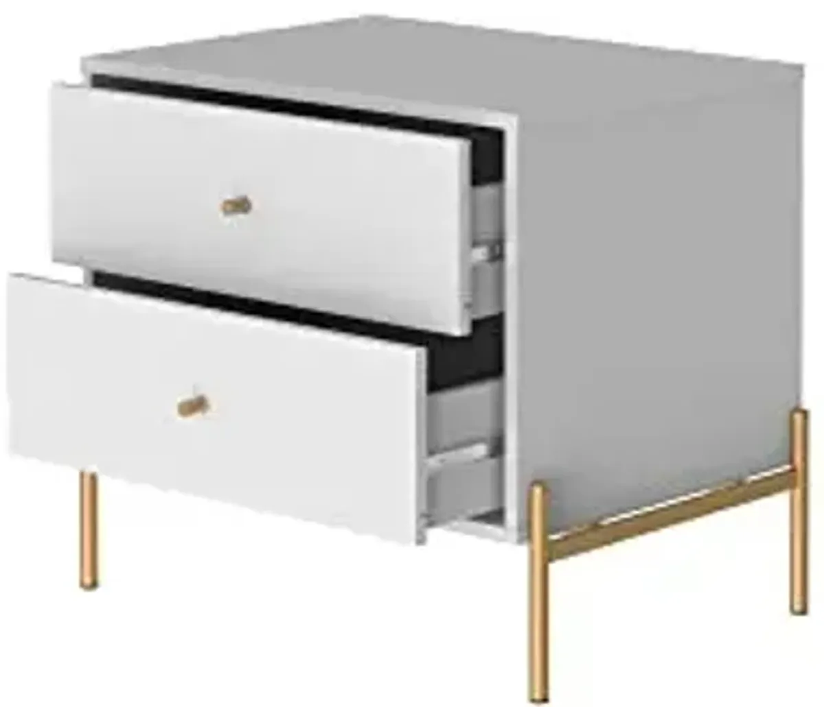 Nightstand with Steel Gold Leg, Modern Bedside, End Table with 2 Full Extension Drawers for The Bedroom and Living Room