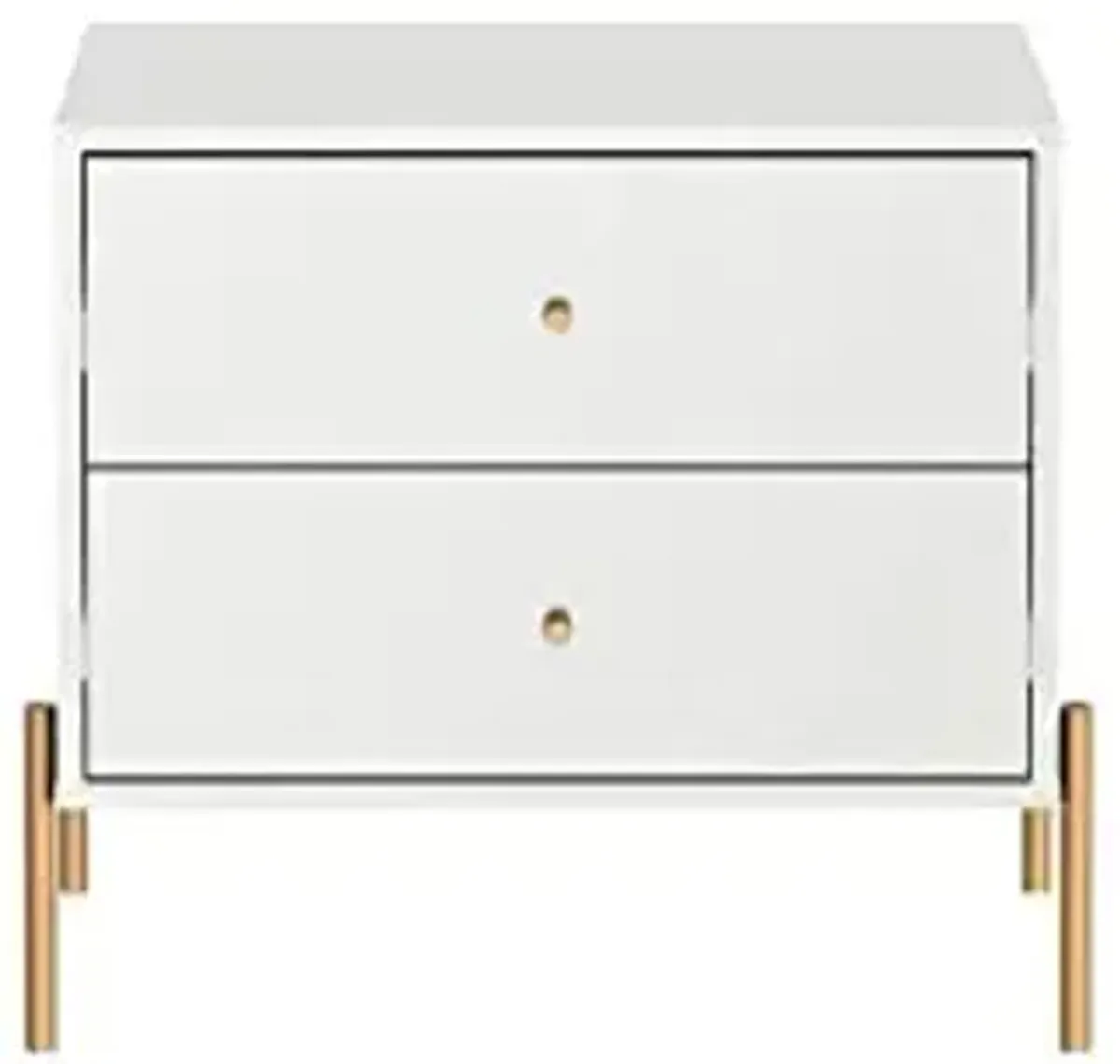 Nightstand with Steel Gold Leg, Modern Bedside, End Table with 2 Full Extension Drawers for The Bedroom and Living Room