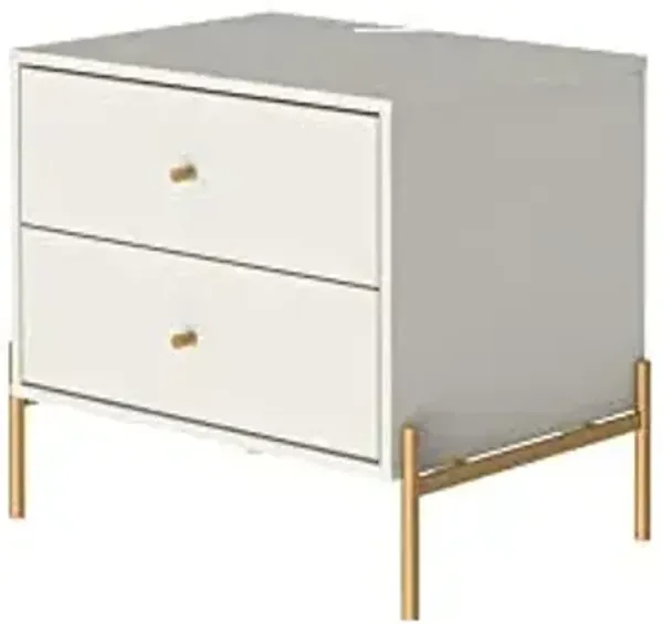 Nightstand with Steel Gold Leg, Modern Bedside, End Table with 2 Full Extension Drawers for The Bedroom and Living Room