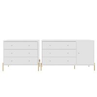 Manhattan Comfort Jasper Set of 2 Sideboard and Classic Dresser for Bedroom, Modern Style Full Extension Chest of Drawers for Closet or Living Room, White