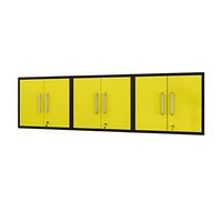 Manhattan Comfort Eiffel Floating Garage Storage with Lock and Key, Space Saver Wall Cabinet, Set of 3, Yellow