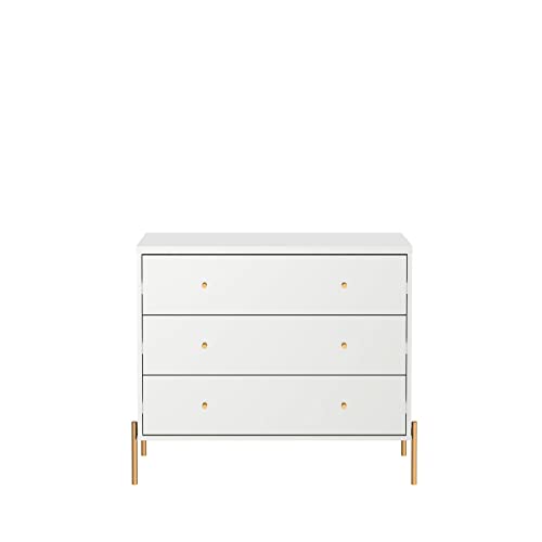 Manhattan Comfort Jasper 3.0 Dresser for Bedroom with Steel Gold Legs, Modern Style Full Extension Chest of Drawers for Closet or Living Room, White