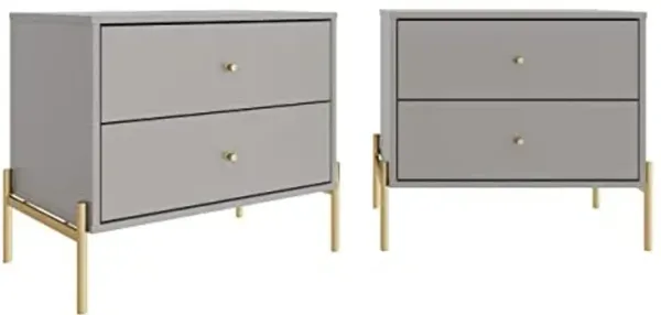 Full Extension Drawer Nightstand, Modern Bedside, End Table with 2 Full Extension Drawers for The Bedroom and Living Room, Set of 2