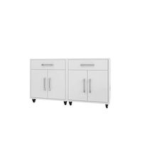 Manhattan Comfort Eiffel 28.35" Mobile Garage Storage Cabinet with 1 Drawer & 2 Shelving Spaces, Set of 2, White