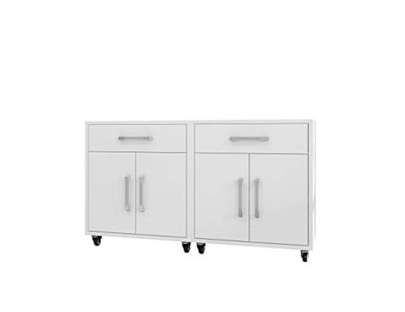 Manhattan Comfort Eiffel 28.35" Mobile Garage Storage Cabinet with 1 Drawer & 2 Shelving Spaces, Set of 2, White