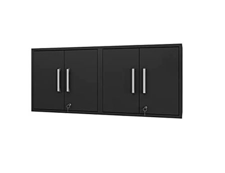 Manhattan Comfort Eiffel Floating Garage Storage with Lock and Key, Space Saver Wall Cabinet, Set of 2, Black