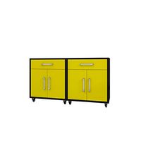 Manhattan Comfort Eiffel 28.35" Mobile Garage Storage Cabinet with 1 Drawer & 2 Shelving Spaces, Set of 2, Yellow