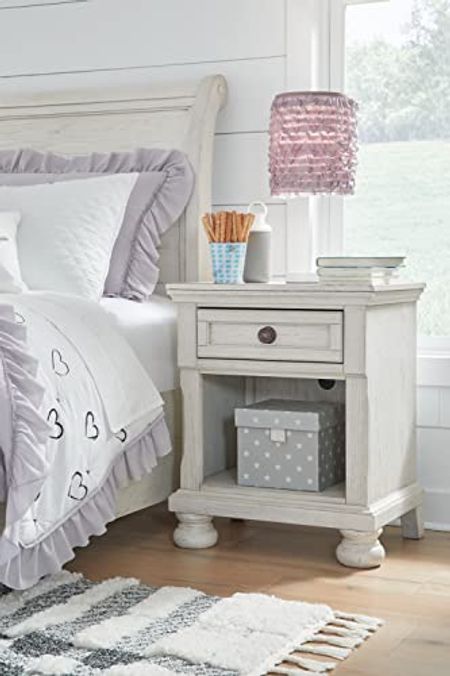 Signature Design by Ashley Robbinsdale Coastal One-Drawer Nightstand with Cubby Storage, White