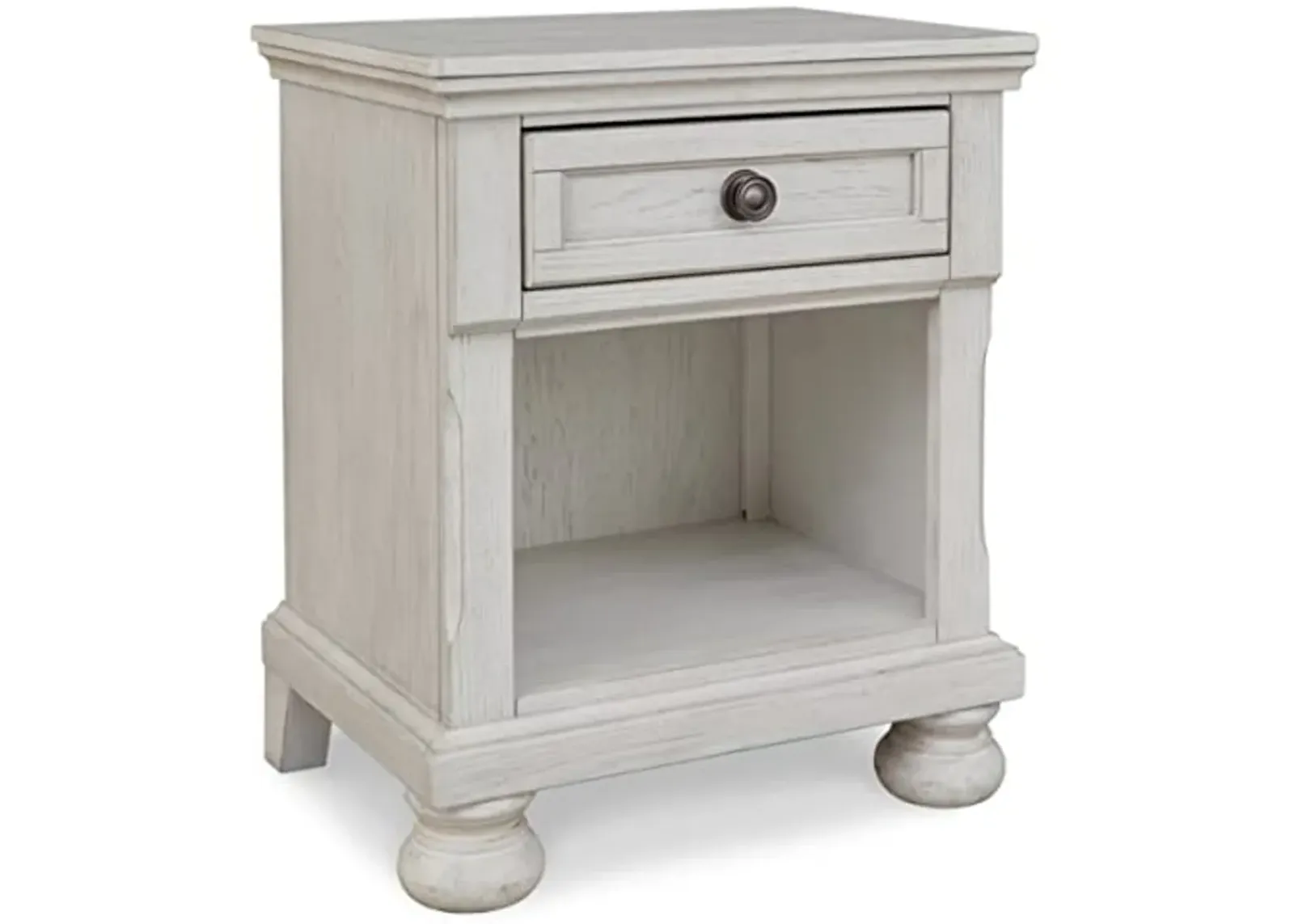 Signature Design by Ashley Robbinsdale Coastal 1-Drawer Nightstand with Cubby Storage, 26.75" Tall, White