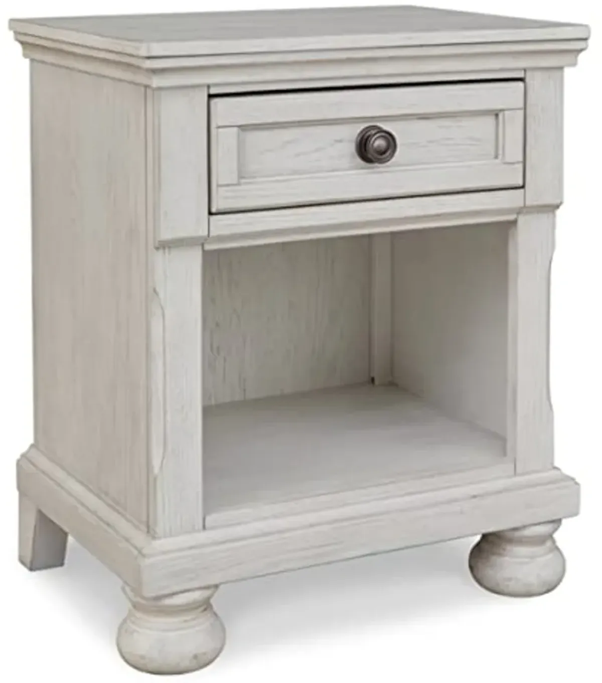 Signature Design by Ashley Robbinsdale Coastal 1-Drawer Nightstand with Cubby Storage, 26.75" Tall, White