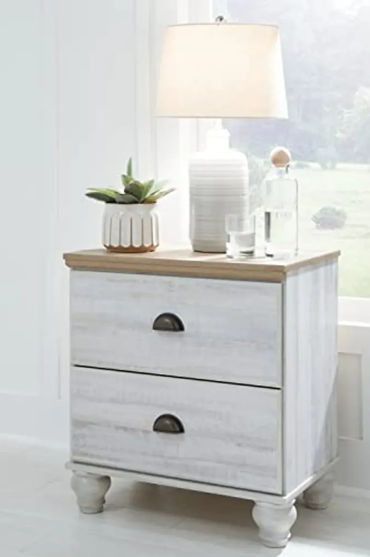 Signature Design by Ashley Haven Bay 5 Drawer Nightstand, 25"W x 17"D x 27"H, White & Light Brown