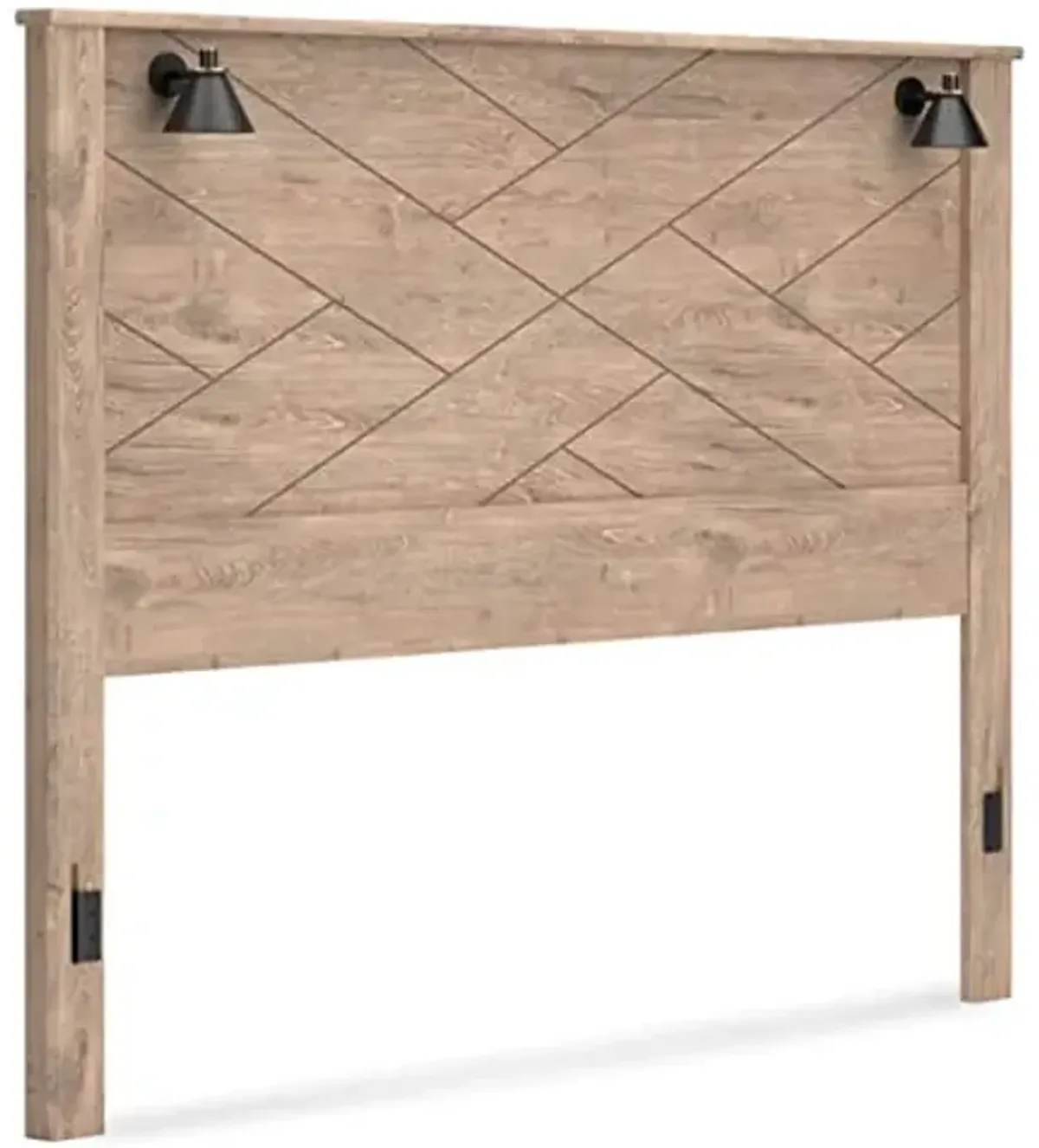 Signature Design by Ashley Senniberg Contemporary Panel Headboard with Decorative Sconce Lights ONLY, King, Light Brown & Beige