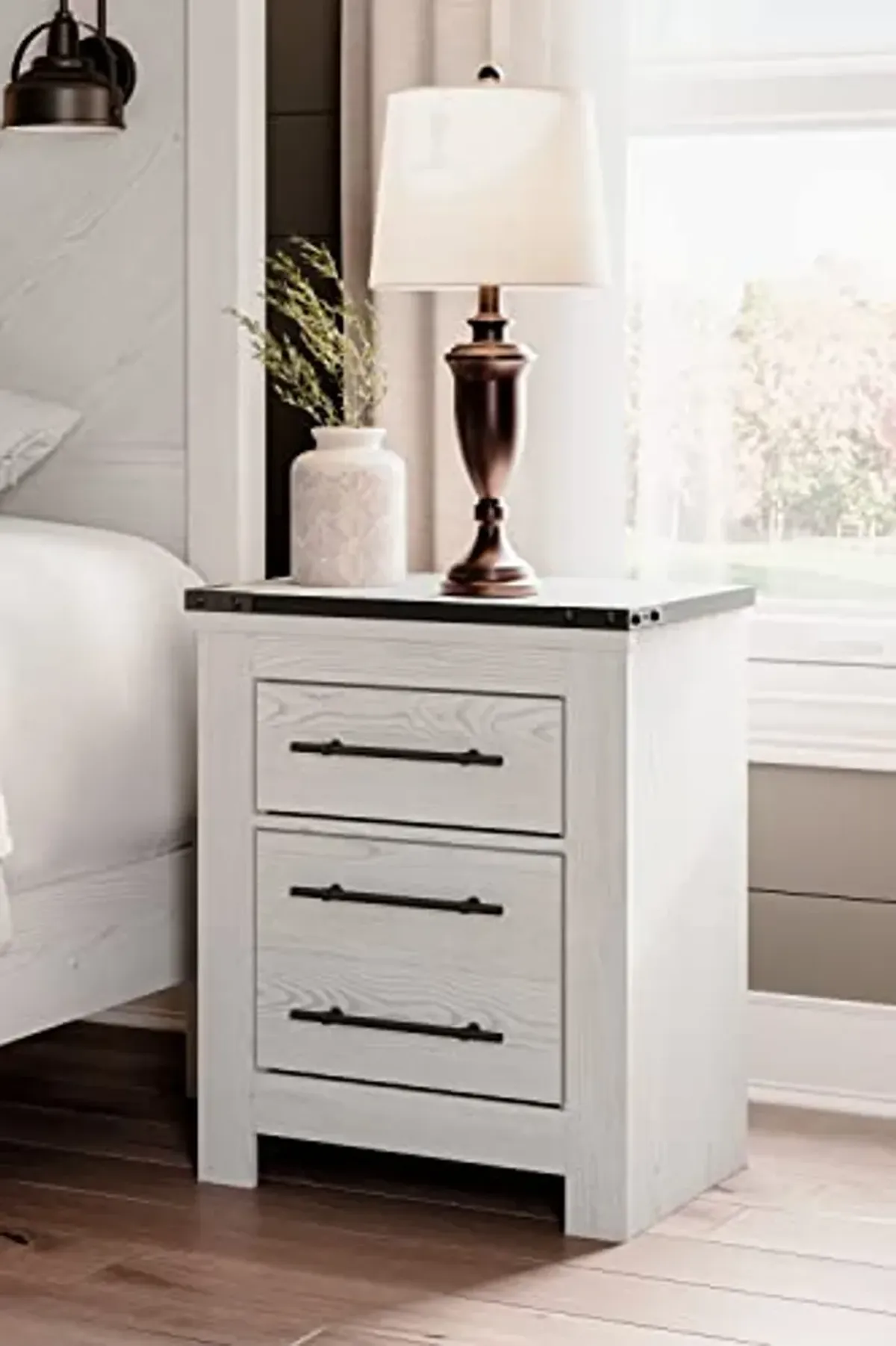 Signature Design by Ashley Schoenberg Coastal 2 Drawer Nightstand with Wireless and USB Charging, White